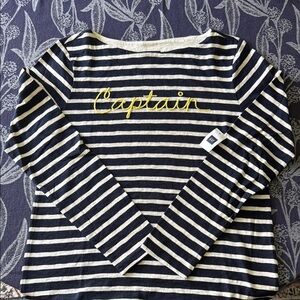 Striped Long Sleeve Shirt with 'Captain' Embroidery